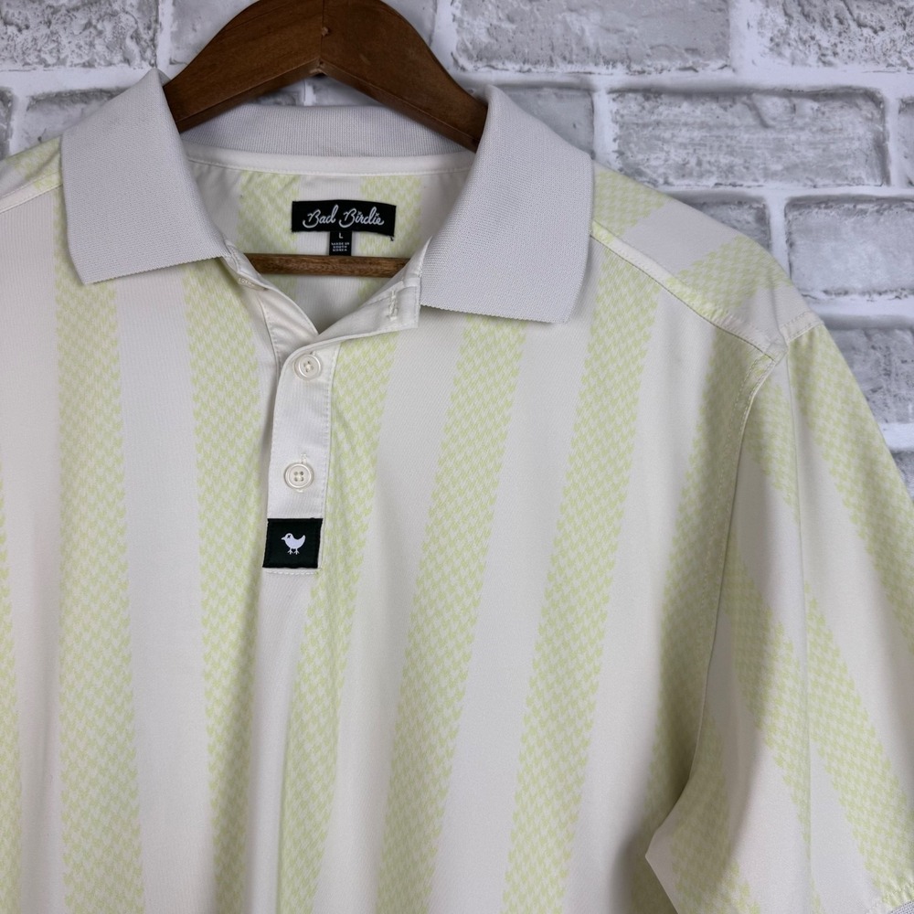 Bad Birdie "Bolt Stripes" Polo Shirt Mens LARGE Ridge Short Sleeve Stretch Golf